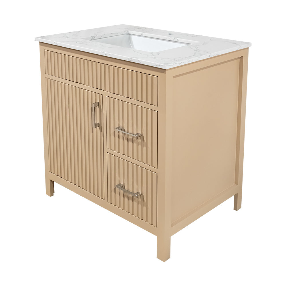 30" Bluffs fluted style wood vanity for bathroom with quartz top