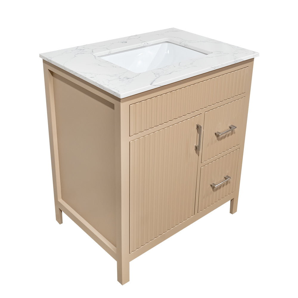 30" Bluffs fluted style wood vanity for bathroom with quartz top