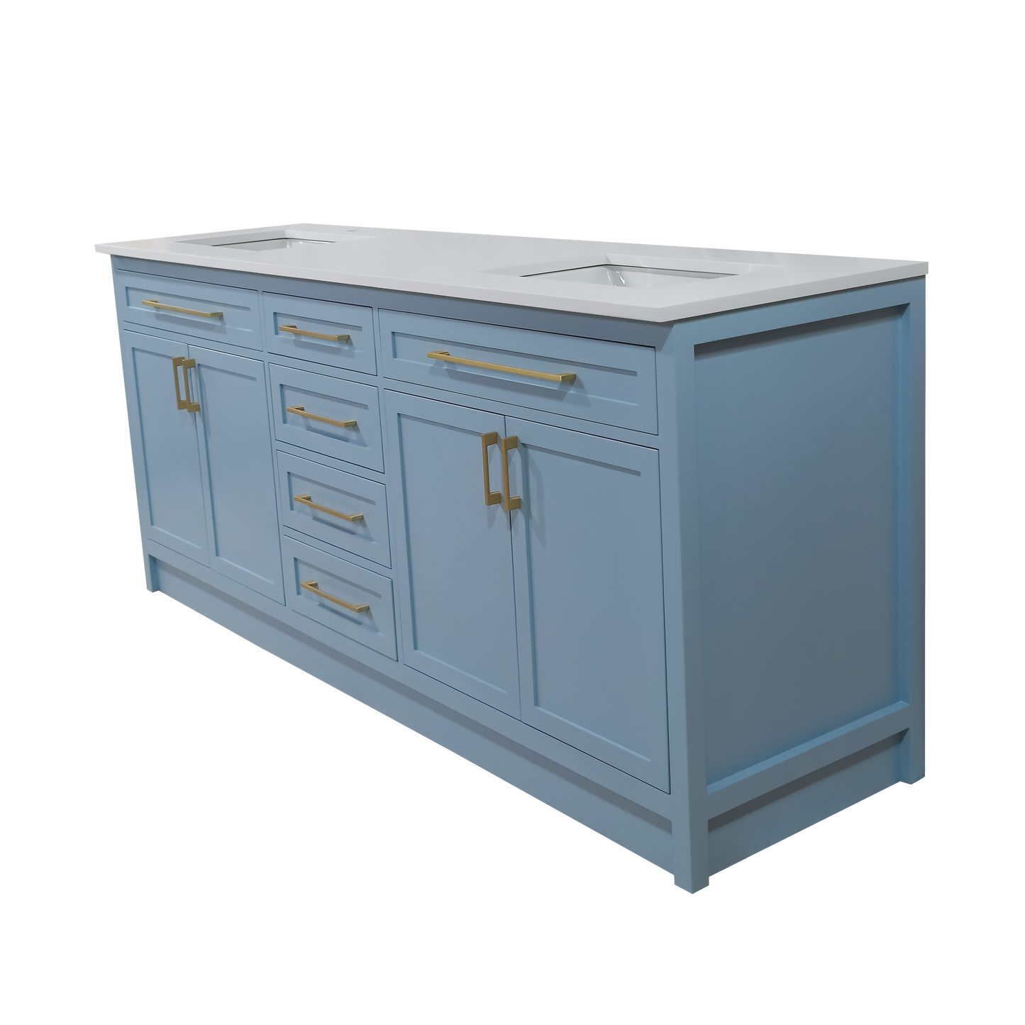 Sky blue 78" wood vanity whit double sink Quartz made in Canada