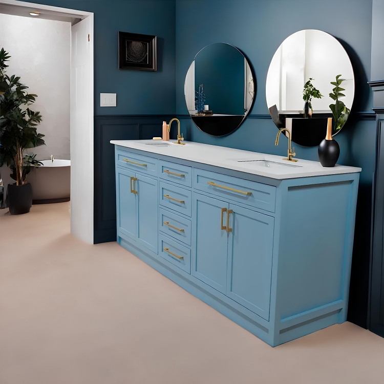 Sky blue 78" wood vanity whit double sink Quartz made in Canada