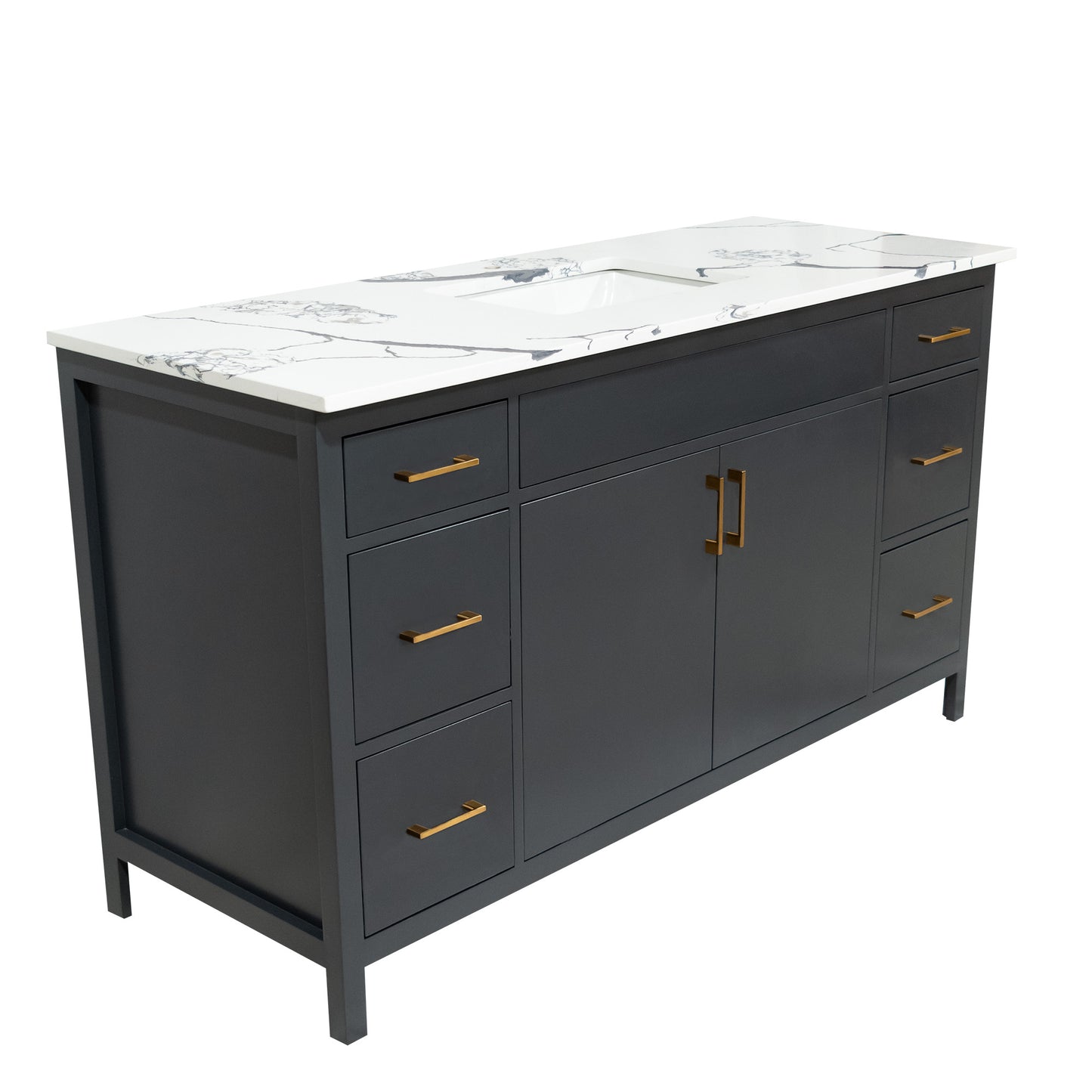 60" modern vanity with 6 drawers and 2 doors Mirea style with quartz top