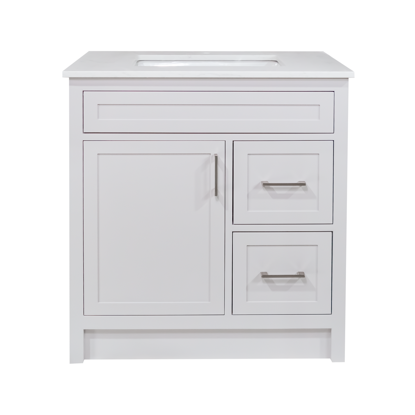 30" wood vanity with Quartz in cement grey shaker style
