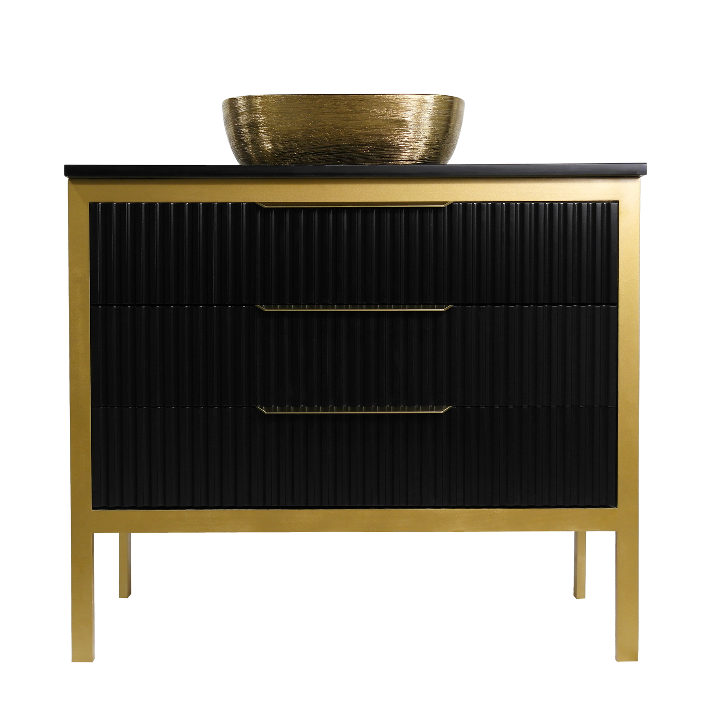 Zlata Style Gold and Black Bathroom Vanity with Quartz 3 Drawers