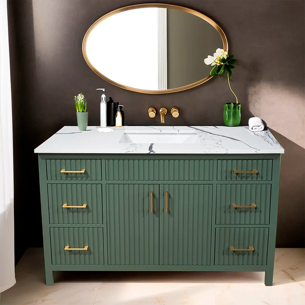 Amalia 48" fluted style Lush color wood vanity with quartz top