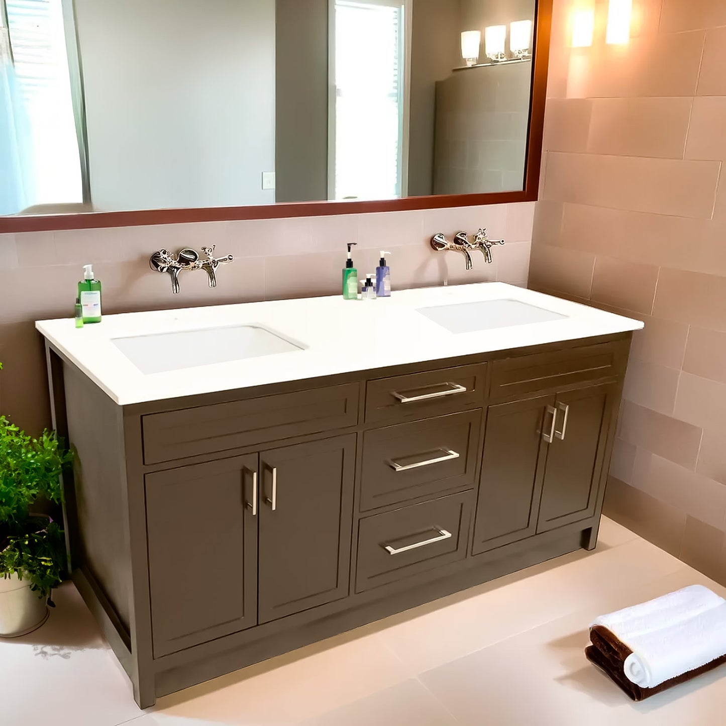 66"  shaker style double sink wood vanity