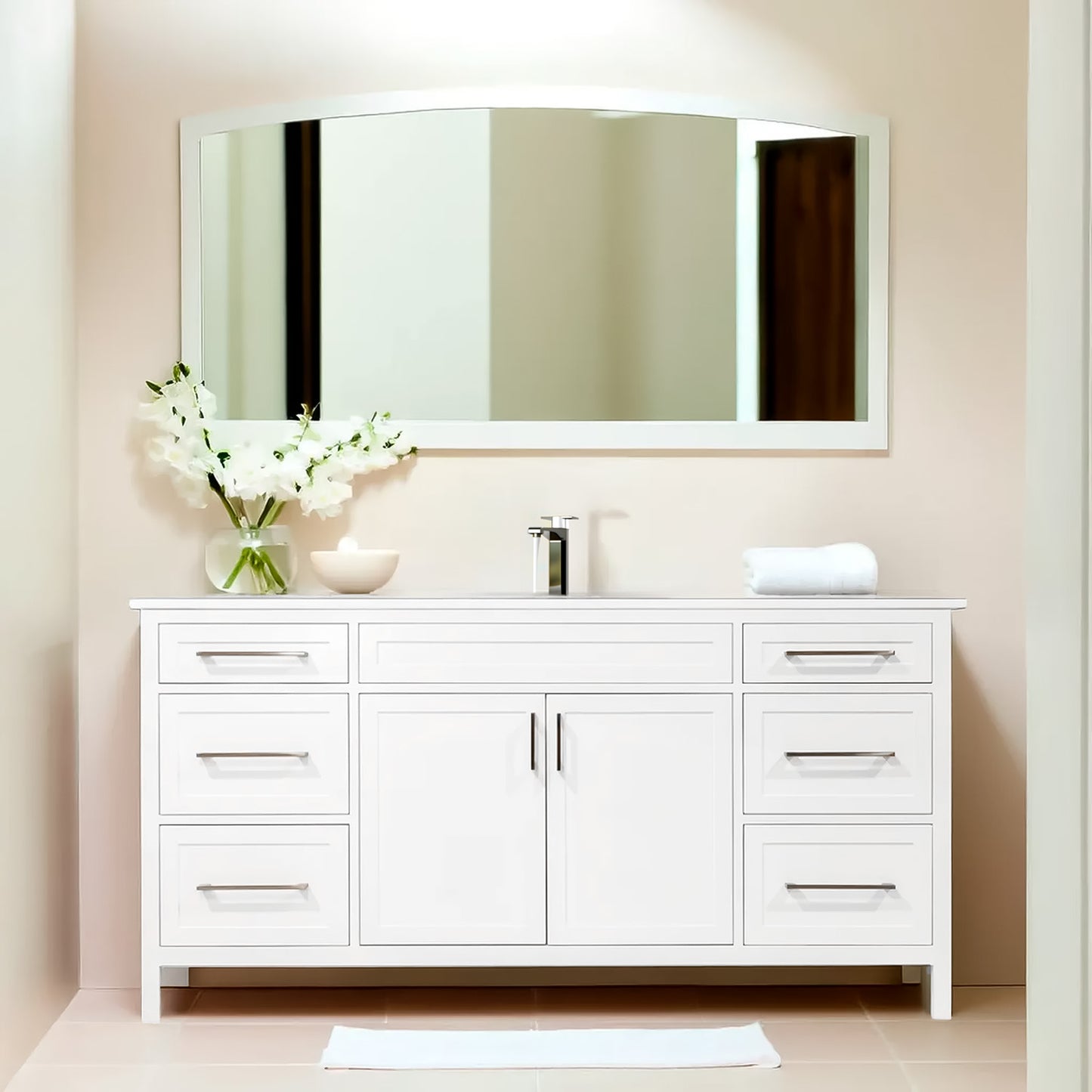 66" single sink bathroom wooden vanity with quartz stone made in Canada