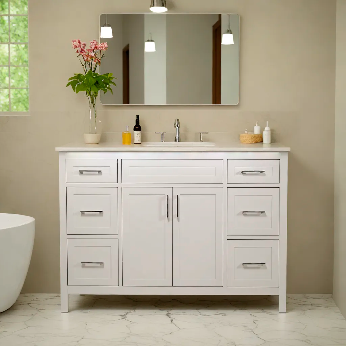 48" bathroom vanity with quartz top