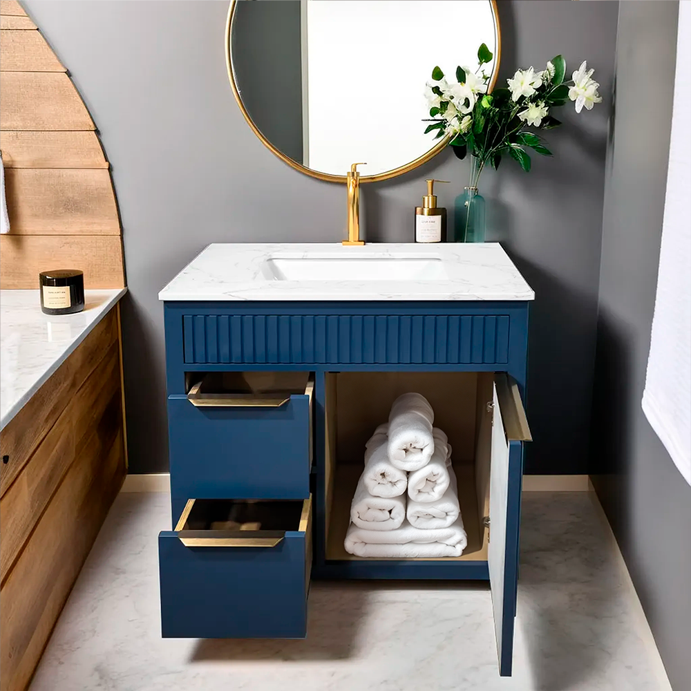 Fabia style 30" wood modern design bathroom vanity in blue