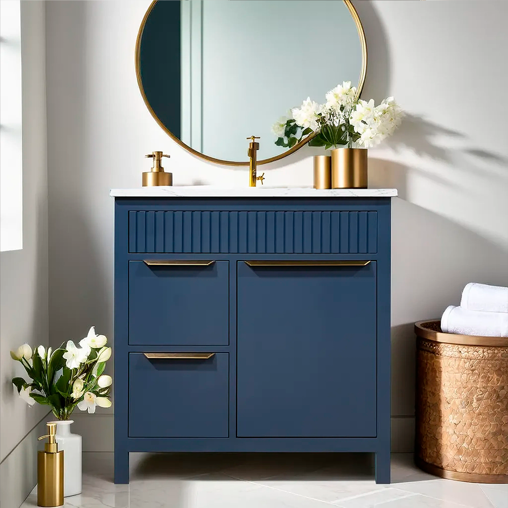 Fabia style 30" wood modern design bathroom vanity in blue