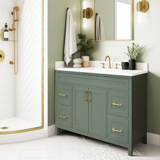 Olivia 48" wood cabinet Lush color include White Single sink quartz Vanity