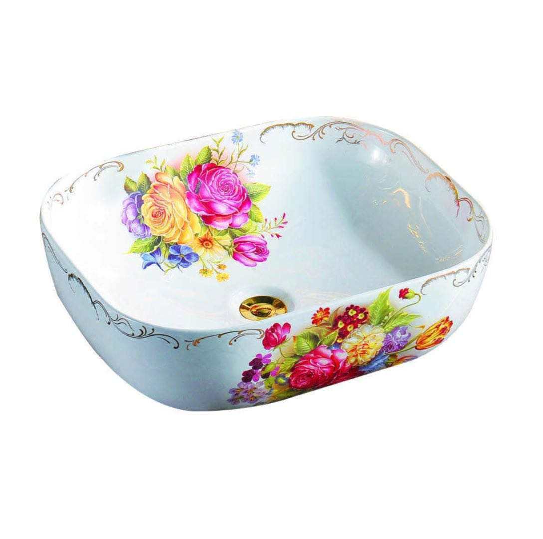 euro style sink with floral print