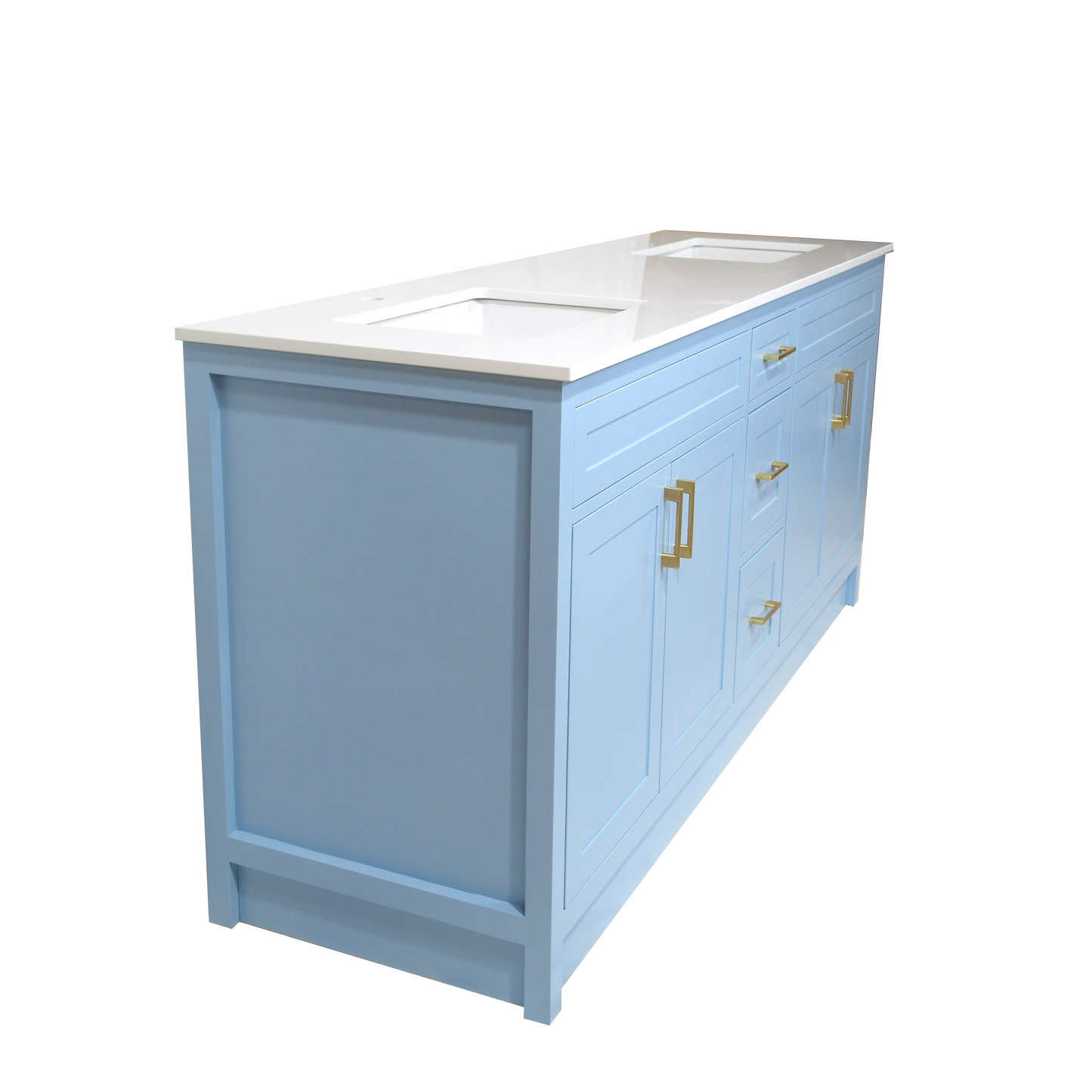 Vanité 72" en bois bleu ciel pour armoire de salle de bain avec dessus en Quartz 