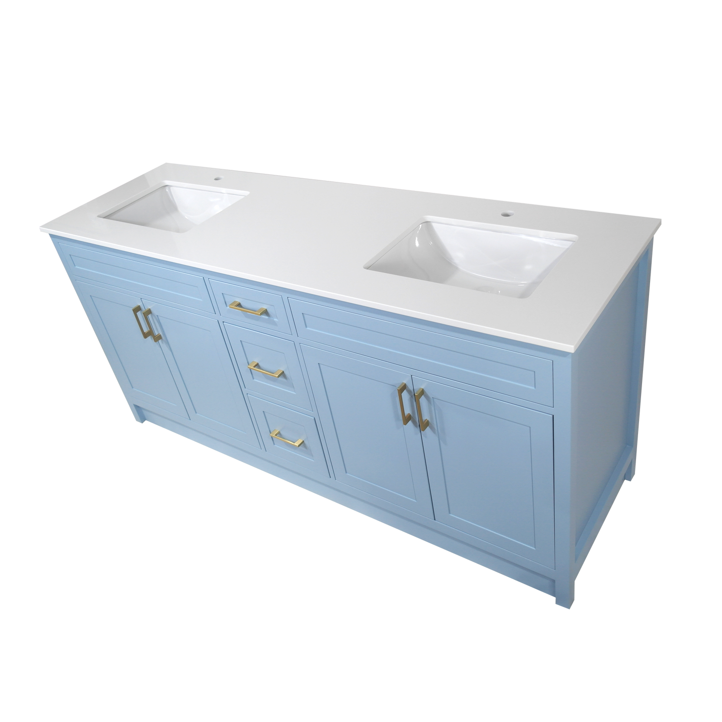 Vanité 72" en bois bleu ciel pour armoire de salle de bain avec dessus en Quartz 