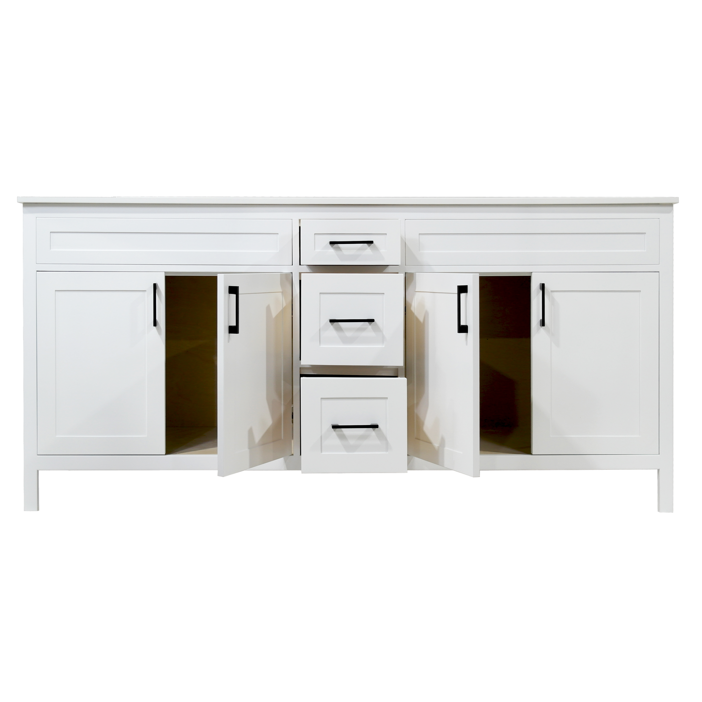 72" Snow White color wooden bathroom cabinet vanity with Quartz top double sink