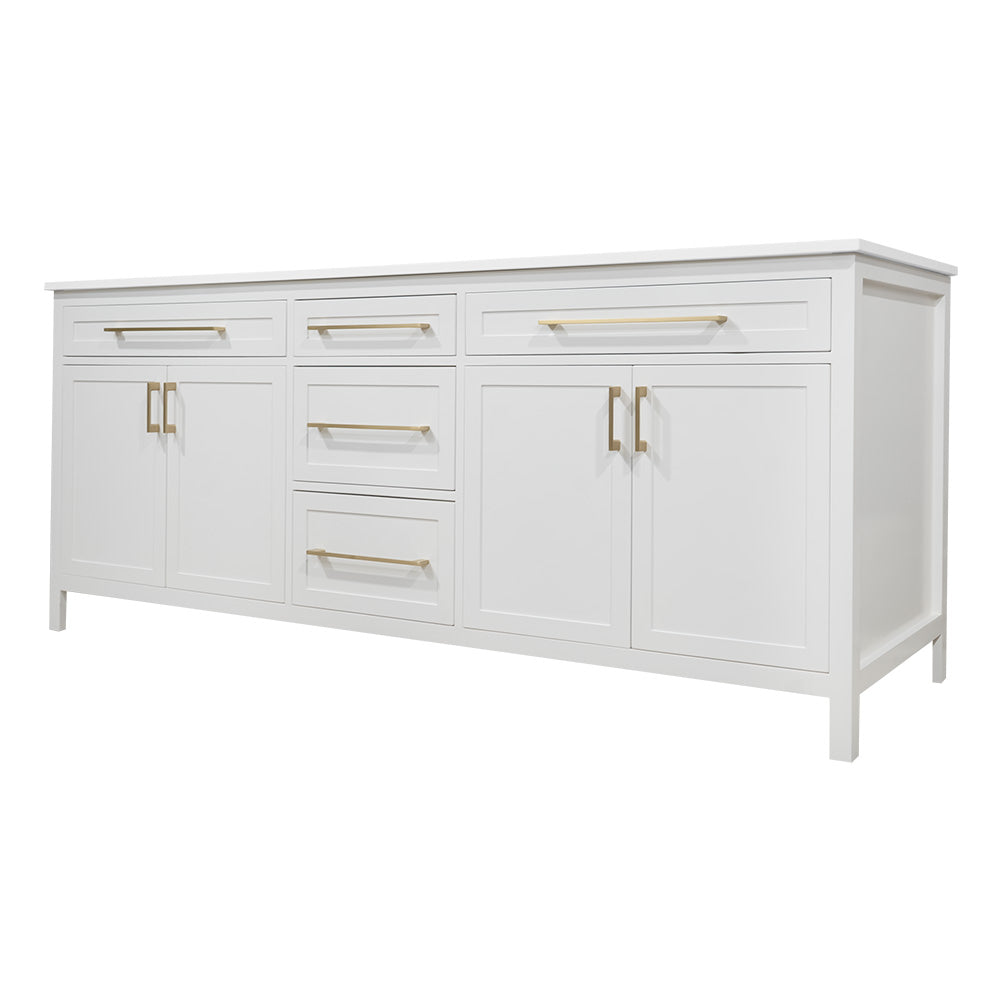 Blanca style 78" wood bathroom vanity with 3 drawers  quartz top included