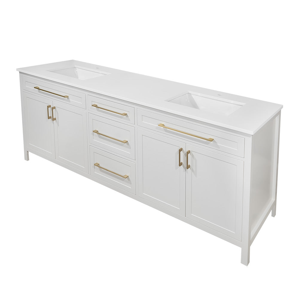 Blanca style 78" wood bathroom vanity with 3 drawers  quartz top included