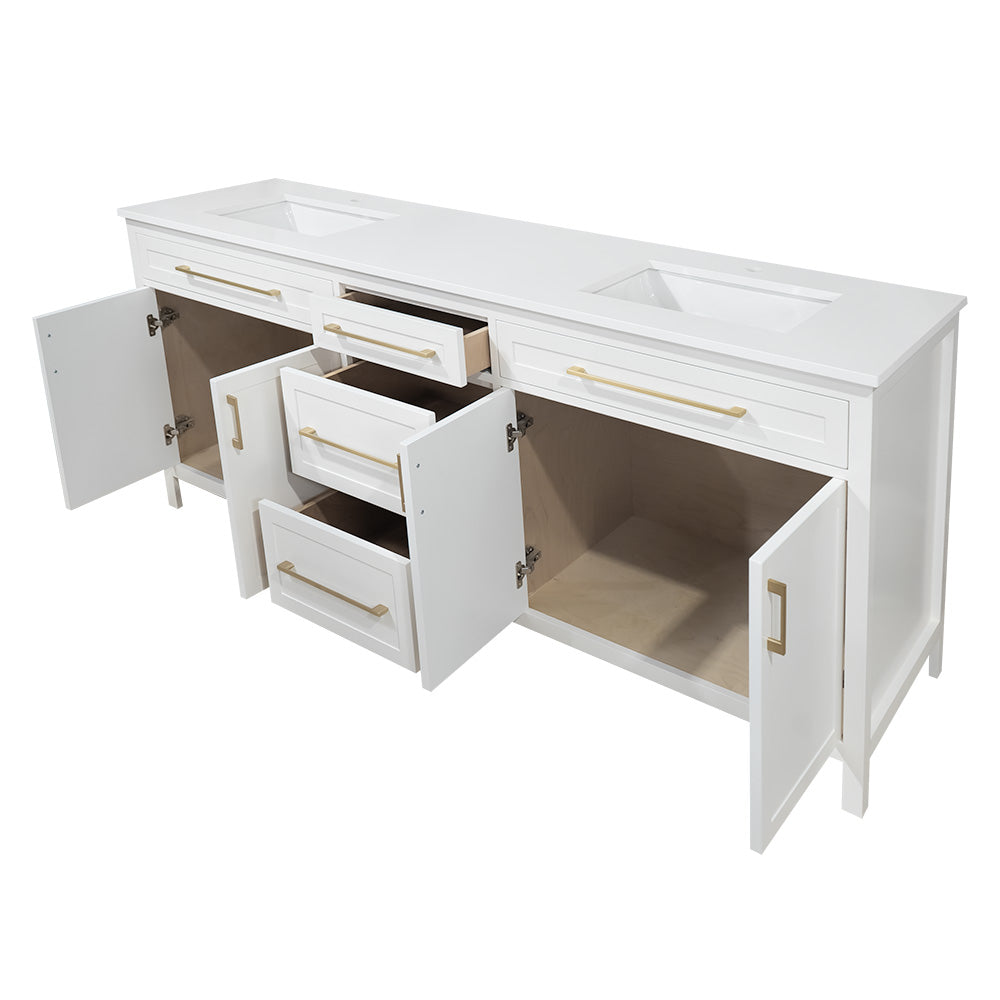 Blanca style 78" wood bathroom vanity with 3 drawers  quartz top included