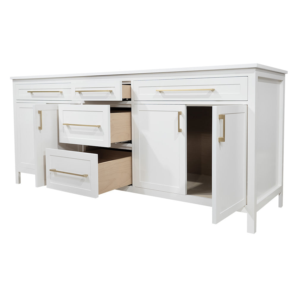 Blanca style 78" wood bathroom vanity with 3 drawers  quartz top included