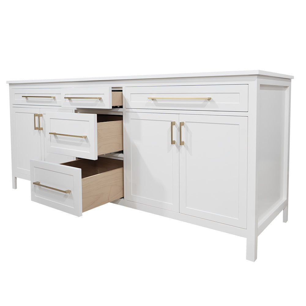 Blanca style 78" wood bathroom vanity with 3 drawers  quartz top included