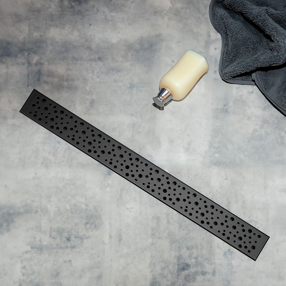 24" black linear drain for shower floor with membrane