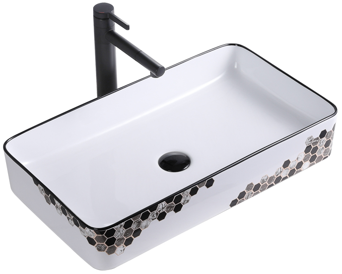 rectangular top mount sink with hex print 8414PT