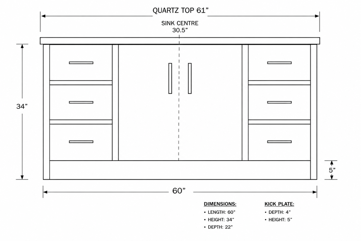 60" wood vanity  single sink  shaker stile in cement gray and quartz top