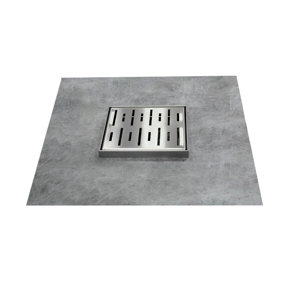 stain less steel 6"x6" square drain with Stripe style grill and membrane